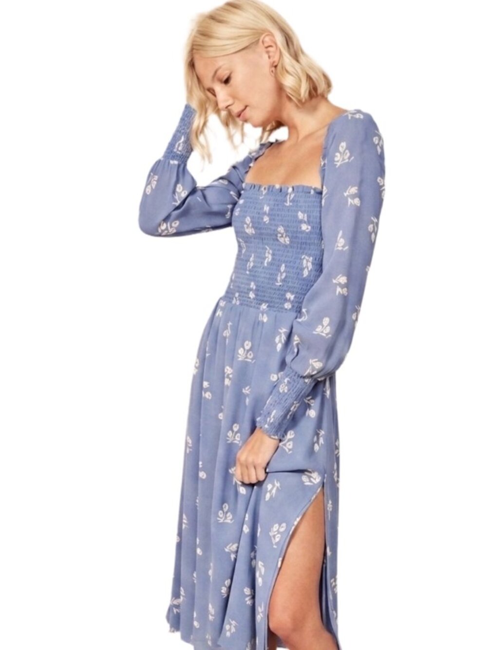 Reformation Rowan Midi Dress – Blue White Floral Print – Size M - Picture 2 of 6